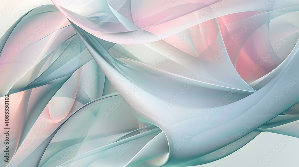 Poster abstract image with pastel swirls and soft shapes.