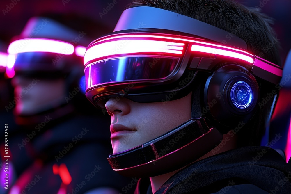Aufkleber a futuristic classroom with students using tablets and vr headsets, interactive digital screens all 
