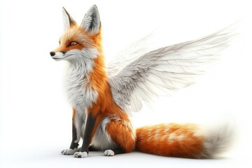 Obraz premium A majestic fox with wings, blending realism and fantasy in vibrant colors.