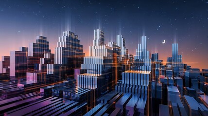 Obraz premium Abstract Tech Cityscape with Neon Glow