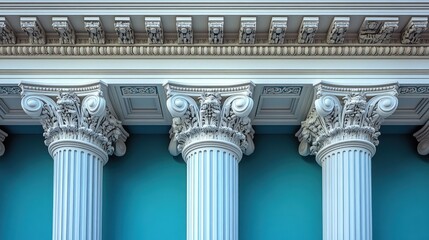 Ornate classical columns with intricate details and vibrant backdrop.
