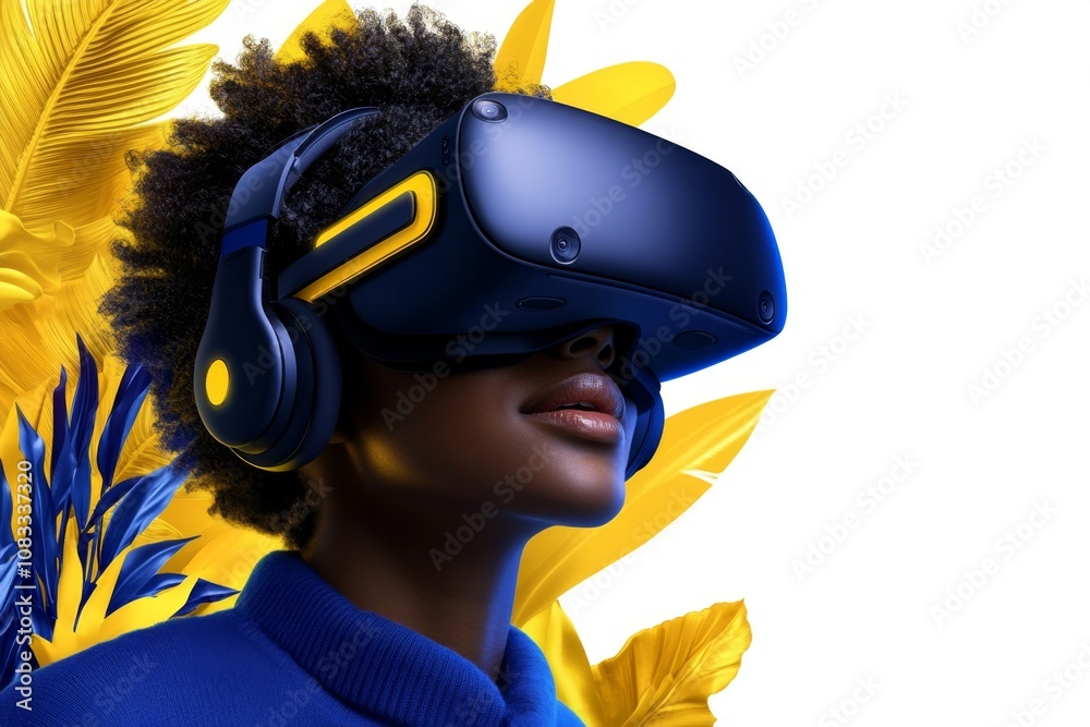 Aufkleber flat 2d illustration of a person using a vr headset, colorful and simple design on a white backgroun