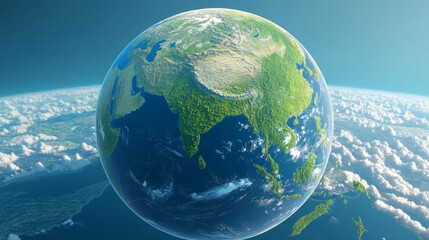 Fototapeta premium 3D render of planet earth Asia view Texture from Natural Earth Clouds and bump textures courtesy of Shaded Relief
