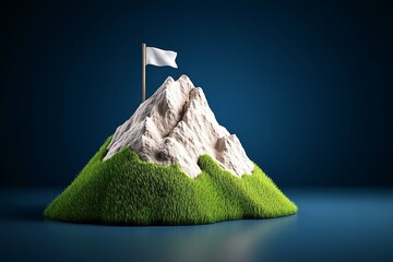 Illustration of a mountain with a flag at the top, symbolizing achievement on a plain background