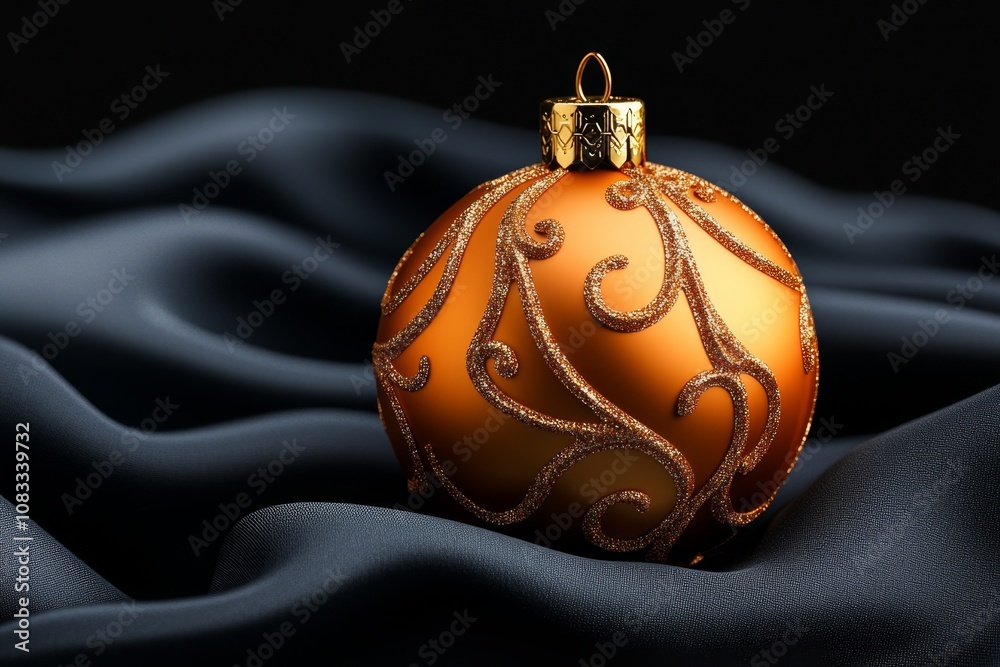 Poster minimalist design of a gold ornament with a delicate ribbon on a neutral background