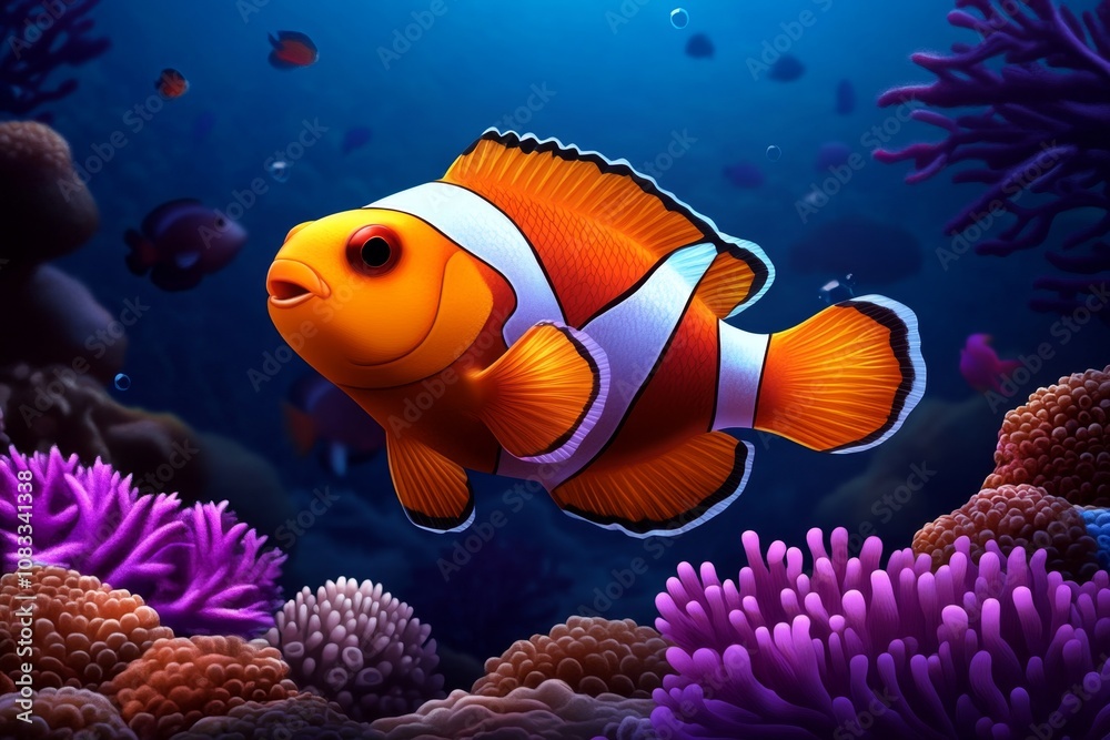 Poster pixel art of an underwater scene with colorful fish and coral, retro 8-bit style with bright blue ba