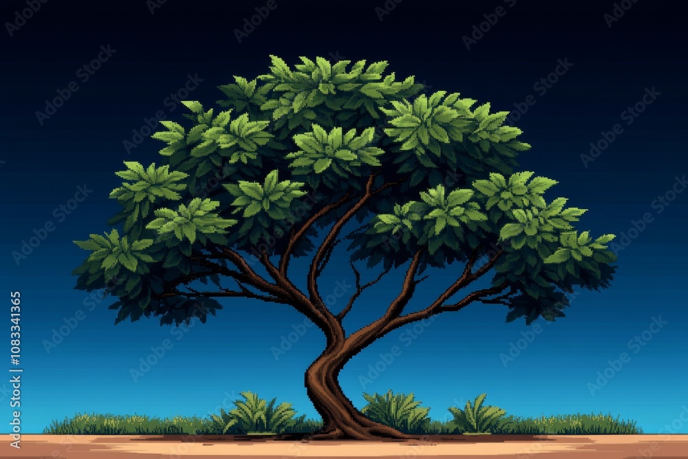 Poster pixel art tree with green leaves and a brown trunk, rendered in retro 8-bit style