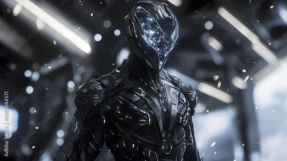 Aufkleber Explore the futuristic design of a cybernetic entity in a high-tech environment