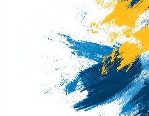 Fototapeta premium White background with blue and yellow brush strokes in a vertical rectangular shape.
