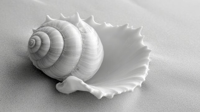 Beautiful sea snail conch or shell on the beach sand Black and white photography