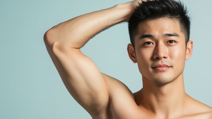 Obraz premium Asian men are concerned about armpit hair