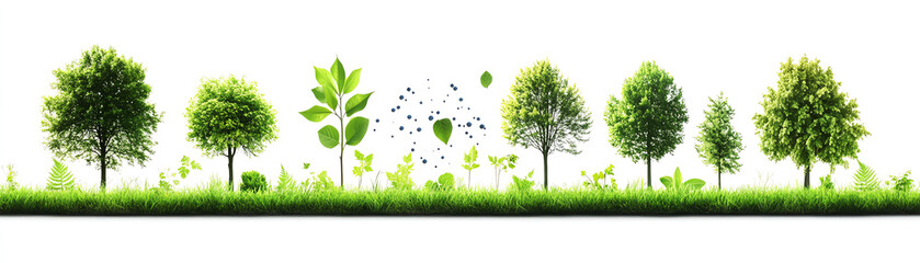 Obraz premium Illustration of different trees and plants, beauty of nature greenery in fresh and lively design.