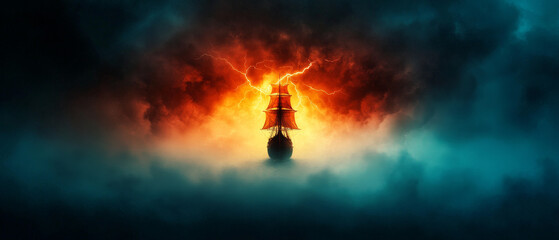 Fototapeta premium Glowing Sails Cutting Through a Storm of Thunder and Energy 