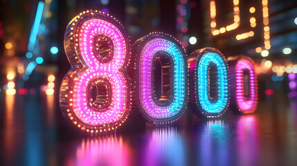 Neon 8000 Number 3D Render