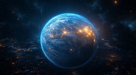 Obraz premium Dark blue Earth planet, view from space