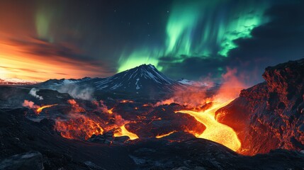 The ethereal beauty of the Northern Lights over the lava fields of Iceland, Arctic scene, Ethereal style