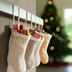 Christmas Stockings Filled with Gifts by the Tree