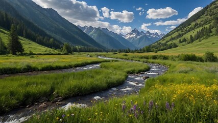 Fototapeta premium ValleyBackgrounds, ScenicValleyVisuals, MountainValleyDesigns, NatureLandscapeGraphics 