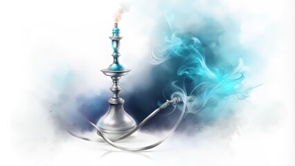 Obraz premium Silver Hookah with Blue Smoke and Water Pipe