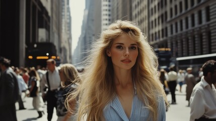Fototapeta premium 1980s Wall Street Blonde Beauty in Motion