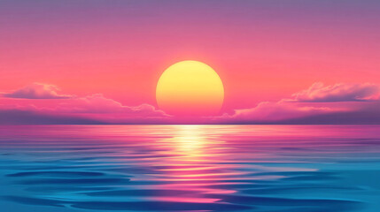 Fototapeta premium Beautiful sunset over calm ocean waters with colorful sky and gentle clouds at twilight