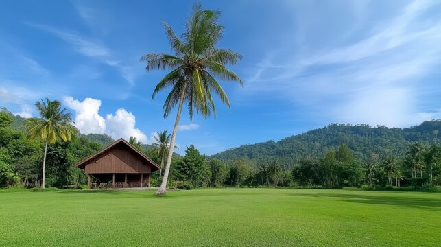 The natural scenery the palm and the sky are very interesting or pemandangan alam petak sawah di wilayah Nanggulan Kulonprogo