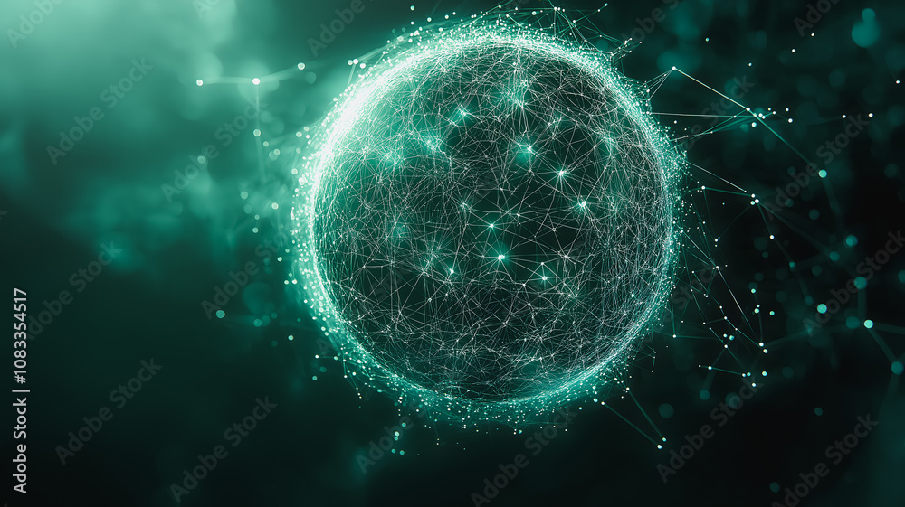 Canvas Prints a green sphere with a lot of lines and dots on it. the sphere is surrounded by a dark background