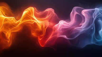 Fototapeta premium Swirling orange and blue smoke patterns dance against a dark backdrop, creating a mesmerizing modern art display