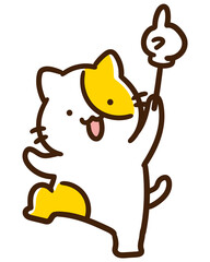 お茶目なポーズで右上を指差すかわいいねこのキャラクターのデフォルメイラスト