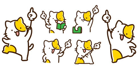 指差し棒をもつねこのキャラクターのデフォルメイラストセット