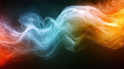 Obraz premium Vibrant abstract smoke waves swirl in a mesmerizing display of color from orange to blue on a dark background