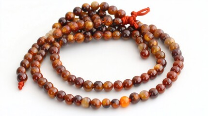 Obraz premium A strand of decorative beads in warm tones, often used for meditation or jewelry.
