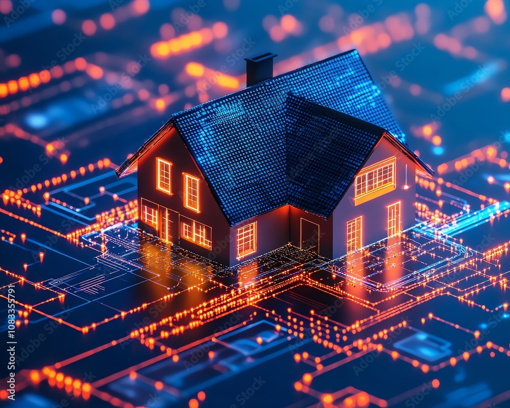 Aufkleber futuristic smart home integrated with iot, connected devices controlling energy, security, and envir