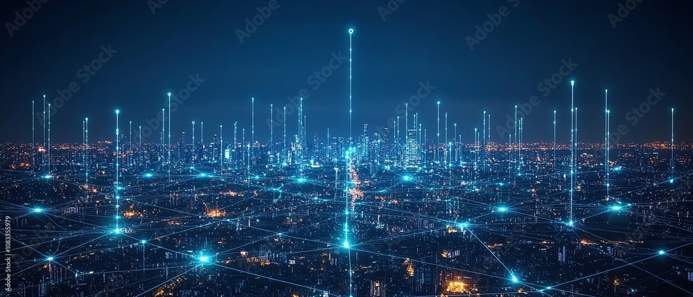 Poster IoT network for smart businesses and residences, futuristic smart devices controlling every aspect of daily life, glowing digital lines, innovative technology connecting the world