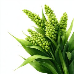 Obraz premium vegan sorghum grain concept. Green plant with bulbous flowers on white isolated background.