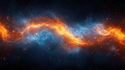 Obraz premium Beautiful cosmic nebula displaying vivid blue and orange colors in the vast expanse of space, creating a mesmerizing celestial sight