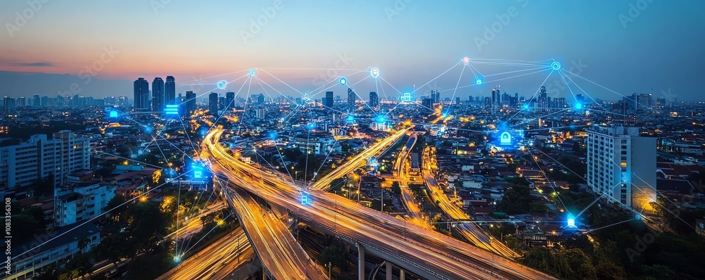 Fototapete The Internet of Things IoT technology with smart devices connected in a futuristic network