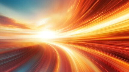 Obraz premium Bright sunset rays illuminating a colorful sky over a serene landscape with blurred lines of light