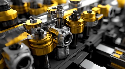 Fototapeta premium Close-up of intricate engine components showcasing mechanical precision and engineering design.