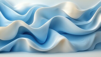 Obraz premium Soft waves of light blue and white fabric draping elegantly across a smooth surface in gentle folds during daylight