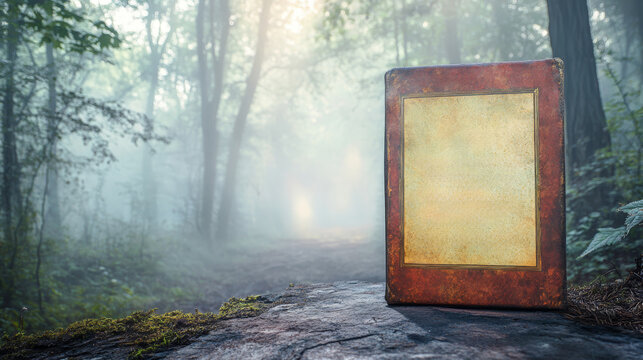 Misty Forest Background with Fog Christianity Concept, Believe in God. Bible verse quote,