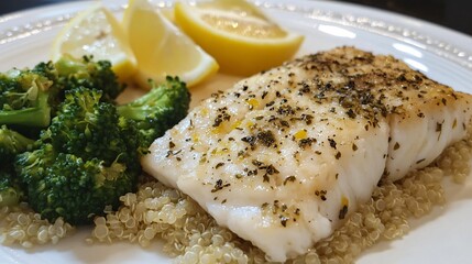 Baked Cod with Quinoa, Broccoli, and Lemon