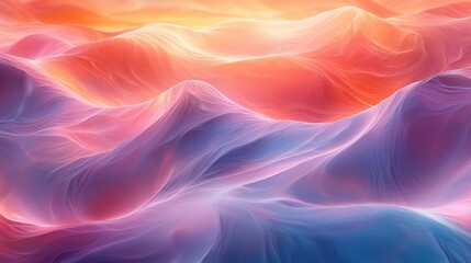 Obraz premium Vibrant abstract landscape with flowing waves of color at sunset, creating a serene and dream-like atmosphere