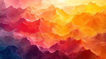 Obraz premium Colorful mountain landscape with warm hues at sunset showcasing vibrant red, orange, and yellow shades in the sky and hills