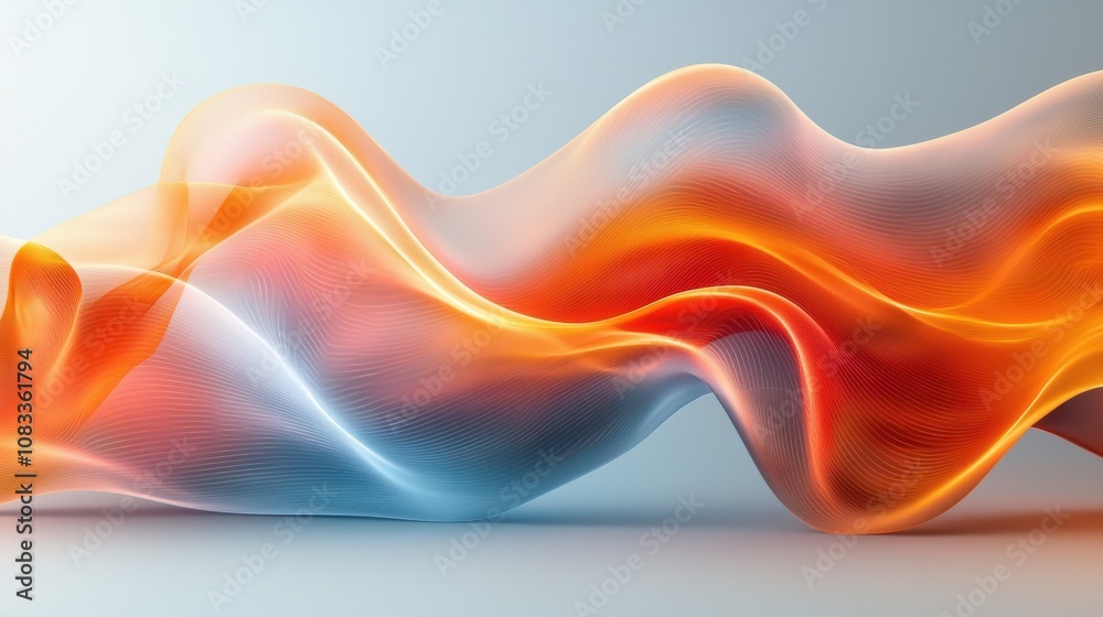 Poster colorful abstract wave patterns in blue and orange creating a dynamic visual experience in a soft li