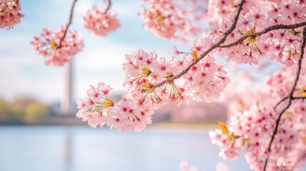 Obraz premium The vibrant colors of the cherry blossoms in Washington, D,C