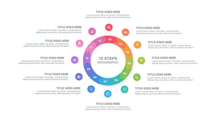 Naklejka premium Yearly Timeline Circle Infographic Design Template with Twelve Options