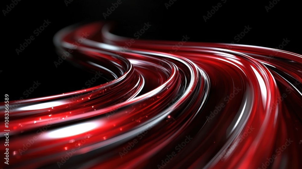 Poster smooth red and black abstract design with flowing curves creating a dynamic visual effect