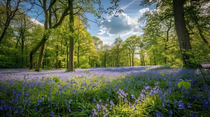 Naklejka premium Bluebell Carpet in English Woodland Spring Scene
