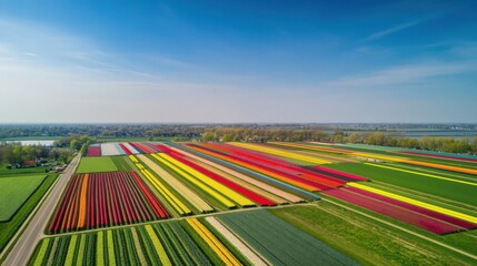 The vibrant colors of the tulip fields in Lisse, Netherlands, Floral scene